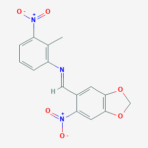 molecular formula C15H11N3O6 B374164 2-methyl-3-nitro-N-[(6-nitro-1,3-benzodioxol-5-yl)methylene]aniline 