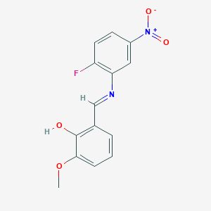 molecular formula C14H11FN2O4 B374176 2-{[(2-Fluoro-5-nitrophenyl)imino]methyl}-6-methoxyphenol 