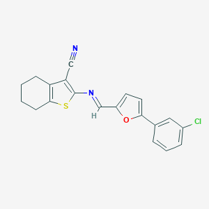 molecular formula C20H15ClN2OS B374177 2-({[5-(3-Chlorophenyl)-2-furyl]methylene}amino)-4,5,6,7-tetrahydro-1-benzothiophene-3-carbonitrile 