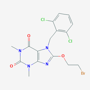 molecular formula C16H15BrCl2N4O3 B374191 8-(2-bromoethoxy)-7-(2,6-dichlorobenzyl)-1,3-dimethyl-3,7-dihydro-1H-purine-2,6-dione 