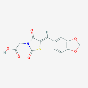 molecular formula C13H9NO6S B374208 (Z)-2-(5-(benzo[d][1,3]dioxol-5-ylmethylene)-2,4-dioxothiazolidin-3-yl)acetic acid CAS No. 178881-18-0