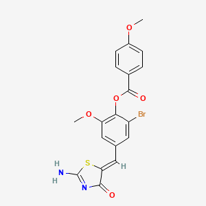 molecular formula C19H15BrN2O5S B3742111 2-bromo-4-[(2-imino-4-oxo-1,3-thiazolidin-5-ylidene)methyl]-6-methoxyphenyl 4-methoxybenzoate 