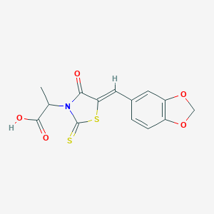 molecular formula C14H11NO5S2 B374213 2-[5-(1,3-Benzodioxol-5-ylmethylene)-4-oxo-2-thioxo-1,3-thiazolidin-3-yl]propanoic acid 