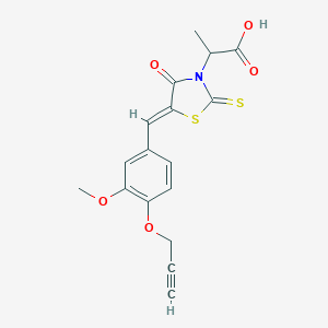 molecular formula C17H15NO5S2 B374215 2-{5-[3-Methoxy-4-(2-propynyloxy)benzylidene]-4-oxo-2-thioxo-1,3-thiazolidin-3-yl}propanoic acid 