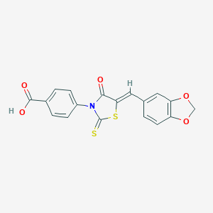 molecular formula C18H11NO5S2 B374226 4-[5-(1,3-Benzodioxol-5-ylmethylene)-4-oxo-2-thioxo-1,3-thiazolidin-3-yl]benzoic acid 