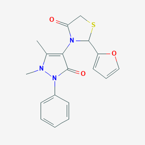 molecular formula C18H17N3O3S B374233 3-(1,5-dimethyl-3-oxo-2-phenyl-2,3-dihydro-1H-pyrazol-4-yl)-2-(2-furyl)-1,3-thiazolidin-4-one CAS No. 128317-58-8