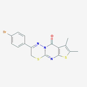 molecular formula C16H12BrN3OS2 B374245 2-(4-bromophenyl)-7,8-dimethyl-3H,9H-thieno[2',3':4,5]pyrimido[2,1-b][1,3,4]thiadiazin-9-one 