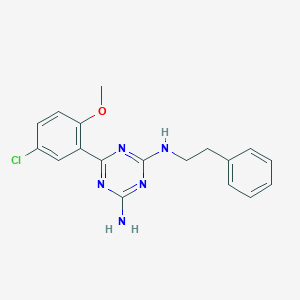 molecular formula C18H18ClN5O B374263 N-[4-amino-6-(5-chloro-2-methoxyphenyl)-1,3,5-triazin-2-yl]-N-(2-phenylethyl)amine 