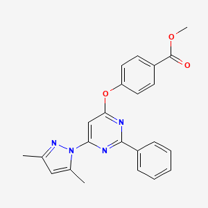 molecular formula C23H20N4O3 B3742637 methyl 4-{[6-(3,5-dimethyl-1H-pyrazol-1-yl)-2-phenyl-4-pyrimidinyl]oxy}benzoate 