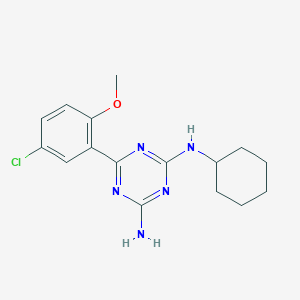 molecular formula C16H20ClN5O B374294 N-[4-amino-6-(5-chloro-2-methoxyphenyl)-1,3,5-triazin-2-yl]-N-cyclohexylamine 
