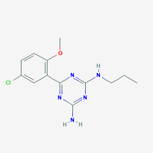 molecular formula C13H16ClN5O B374301 6-(5-chloro-2-methoxyphenyl)-2-N-propyl-1,3,5-triazine-2,4-diamine 
