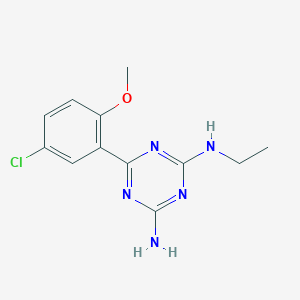 molecular formula C12H14ClN5O B374304 N-[4-amino-6-(5-chloro-2-methoxyphenyl)-1,3,5-triazin-2-yl]-N-ethylamine 