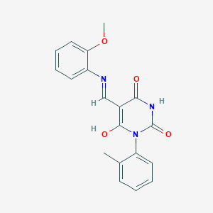 molecular formula C19H17N3O4 B3743071 5-{[(2-methoxyphenyl)amino]methylene}-1-(2-methylphenyl)-2,4,6(1H,3H,5H)-pyrimidinetrione 