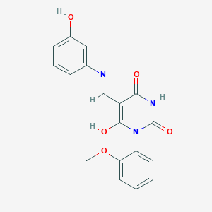 molecular formula C18H15N3O5 B3743100 5-{[(3-hydroxyphenyl)amino]methylene}-1-(2-methoxyphenyl)-2,4,6(1H,3H,5H)-pyrimidinetrione 