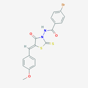 molecular formula C18H13BrN2O3S2 B374314 4-bromo-N-[(5Z)-5-(4-methoxybenzylidene)-4-oxo-2-thioxo-1,3-thiazolidin-3-yl]benzamide 