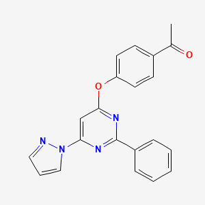 molecular formula C21H16N4O2 B3743403 1-(4-{[2-phenyl-6-(1H-pyrazol-1-yl)-4-pyrimidinyl]oxy}phenyl)ethanone 