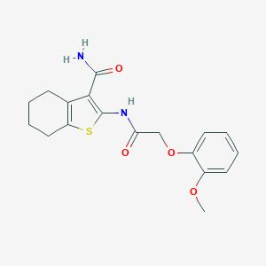 molecular formula C18H20N2O4S B374343 2-{[(2-Methoxyphenoxy)acetyl]amino}-4,5,6,7-tetrahydro-1-benzothiophene-3-carboxamide CAS No. 302550-15-8