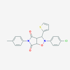 molecular formula C22H17ClN2O3S B374346 2-(4-chlorophenyl)-3-(thiophen-2-yl)-5-(p-tolyl)dihydro-2H-pyrrolo[3,4-d]isoxazole-4,6(5H,6aH)-dione CAS No. 355115-36-5