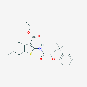molecular formula C25H33NO4S B374357 Ethyl 2-{[(2-tert-butyl-4-methylphenoxy)acetyl]amino}-6-methyl-4,5,6,7-tetrahydro-1-benzothiophene-3-carboxylate 