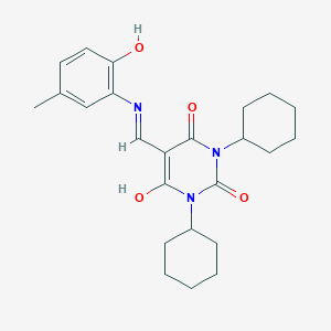 molecular formula C24H31N3O4 B3743585 1,3-dicyclohexyl-5-{[(2-hydroxy-5-methylphenyl)amino]methylene}-2,4,6(1H,3H,5H)-pyrimidinetrione 