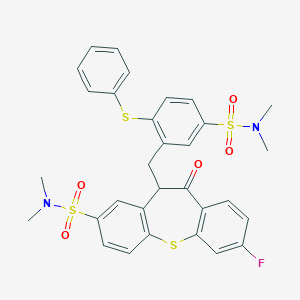 molecular formula C31H29FN2O5S4 B374369 11-[5-[(dimethylamino)sulfonyl]-2-(phenylsulfanyl)benzyl]-7-fluoro-N,N-dimethyl-10-oxo-10,11-dihydrodibenzo[b,f]thiepine-2-sulfonamide 