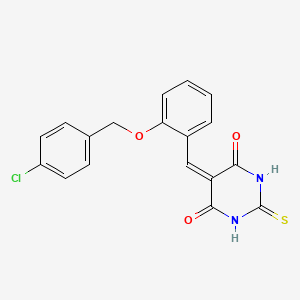 molecular formula C18H13ClN2O3S B3743795 5-{2-[(4-chlorobenzyl)oxy]benzylidene}-2-thioxodihydro-4,6(1H,5H)-pyrimidinedione 