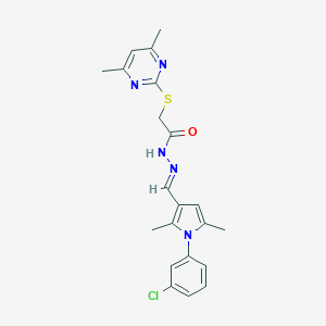 molecular formula C21H22ClN5OS B374382 N'-{[1-(3-chlorophenyl)-2,5-dimethyl-1H-pyrrol-3-yl]methylene}-2-[(4,6-dimethyl-2-pyrimidinyl)sulfanyl]acetohydrazide 