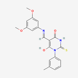 molecular formula C20H19N3O4S B3743842 5-{[(3,5-dimethoxyphenyl)amino]methylene}-1-(3-methylphenyl)-2-thioxodihydro-4,6(1H,5H)-pyrimidinedione 