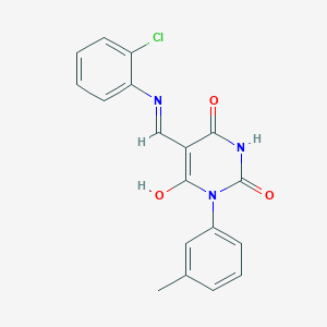 molecular formula C18H14ClN3O3 B3743864 5-{[(2-chlorophenyl)amino]methylene}-1-(3-methylphenyl)-2,4,6(1H,3H,5H)-pyrimidinetrione 