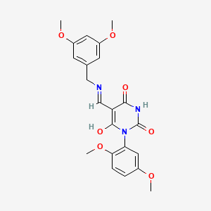 molecular formula C22H23N3O7 B3743867 5-{[(3,5-dimethoxybenzyl)amino]methylene}-1-(2,5-dimethoxyphenyl)-2,4,6(1H,3H,5H)-pyrimidinetrione 