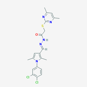 molecular formula C21H21Cl2N5OS B374387 N'-{[1-(3,4-dichlorophenyl)-2,5-dimethyl-1H-pyrrol-3-yl]methylene}-2-[(4,6-dimethyl-2-pyrimidinyl)sulfanyl]acetohydrazide 