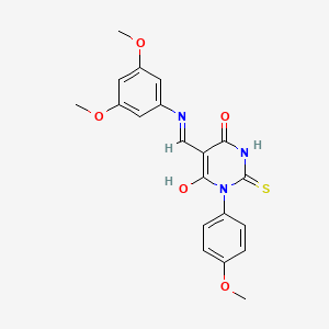 molecular formula C20H19N3O5S B3743881 5-{[(3,5-dimethoxyphenyl)amino]methylene}-1-(4-methoxyphenyl)-2-thioxodihydro-4,6(1H,5H)-pyrimidinedione 