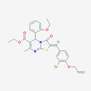 molecular formula C28H27BrN2O5S B374396 ethyl 2-[4-(allyloxy)-3-bromobenzylidene]-5-(2-ethoxyphenyl)-7-methyl-3-oxo-2,3-dihydro-5H-[1,3]thiazolo[3,2-a]pyrimidine-6-carboxylate 
