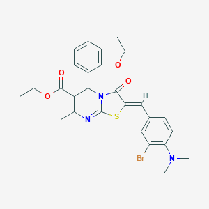 molecular formula C27H28BrN3O4S B374398 ethyl 2-[3-bromo-4-(dimethylamino)benzylidene]-5-(2-ethoxyphenyl)-7-methyl-3-oxo-2,3-dihydro-5H-[1,3]thiazolo[3,2-a]pyrimidine-6-carboxylate 