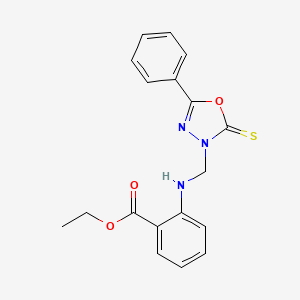 molecular formula C18H17N3O3S B3743990 ethyl 2-{[(5-phenyl-2-thioxo-1,3,4-oxadiazol-3(2H)-yl)methyl]amino}benzoate 
