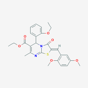 molecular formula C27H28N2O6S B374400 ethyl 2-(2,5-dimethoxybenzylidene)-5-(2-ethoxyphenyl)-7-methyl-3-oxo-2,3-dihydro-5H-[1,3]thiazolo[3,2-a]pyrimidine-6-carboxylate 