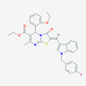 molecular formula C34H30FN3O4S B374402 ethyl 5-(2-ethoxyphenyl)-2-{[1-(4-fluorobenzyl)-1H-indol-3-yl]methylene}-7-methyl-3-oxo-2,3-dihydro-5H-[1,3]thiazolo[3,2-a]pyrimidine-6-carboxylate 