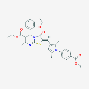 molecular formula C34H35N3O6S B374406 ethyl 2-({1-[4-(ethoxycarbonyl)phenyl]-2,5-dimethyl-1H-pyrrol-3-yl}methylene)-5-(2-ethoxyphenyl)-7-methyl-3-oxo-2,3-dihydro-5H-[1,3]thiazolo[3,2-a]pyrimidine-6-carboxylate 