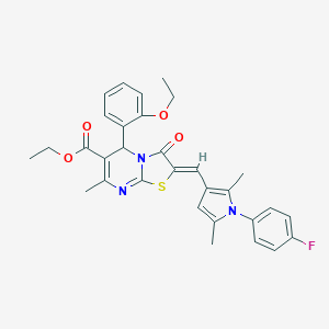 molecular formula C31H30FN3O4S B374407 ethyl 5-(2-ethoxyphenyl)-2-{[1-(4-fluorophenyl)-2,5-dimethyl-1H-pyrrol-3-yl]methylene}-7-methyl-3-oxo-2,3-dihydro-5H-[1,3]thiazolo[3,2-a]pyrimidine-6-carboxylate 