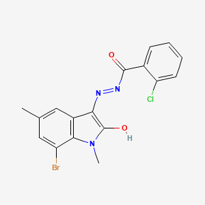 molecular formula C17H13BrClN3O2 B3744118 N'-(7-bromo-1,5-dimethyl-2-oxo-1,2-dihydro-3H-indol-3-ylidene)-2-chlorobenzohydrazide 