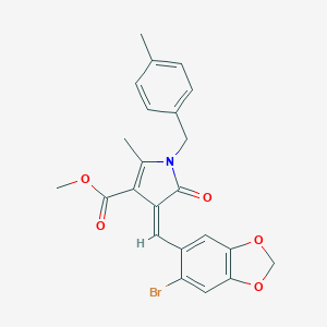 molecular formula C23H20BrNO5 B374421 methyl4-[(6-bromo-1,3-benzodioxol-5-yl)methylene]-2-methyl-1-(4-methylbenzyl)-5-oxo-4,5-dihydro-1H-pyrrole-3-carboxylate 