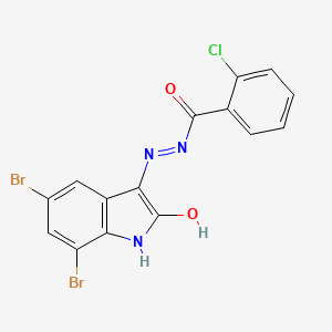 2-chloro-N'-(5,7-dibromo-2-oxo-1,2-dihydro-3H-indol-3-ylidene)benzohydrazide