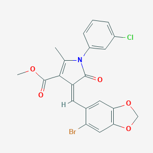 molecular formula C21H15BrClNO5 B374422 methyl 4-[(6-bromo-1,3-benzodioxol-5-yl)methylene]-1-(3-chlorophenyl)-2-methyl-5-oxo-4,5-dihydro-1H-pyrrole-3-carboxylate 
