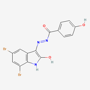 molecular formula C15H9Br2N3O3 B3744223 N'-(5,7-dibromo-2-oxo-1,2-dihydro-3H-indol-3-ylidene)-4-hydroxybenzohydrazide 
