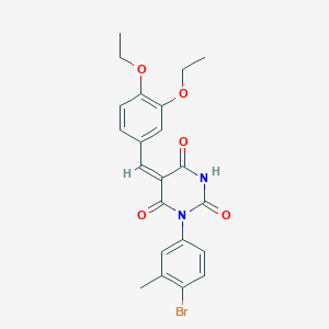 molecular formula C22H21BrN2O5 B374431 (5E)-1-(4-bromo-3-methylphenyl)-5-(3,4-diethoxybenzylidene)pyrimidine-2,4,6(1H,3H,5H)-trione 