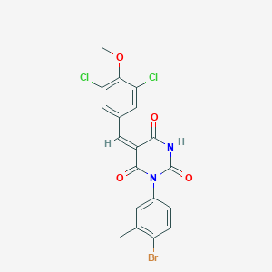 molecular formula C20H15BrCl2N2O4 B374433 (5E)-1-(4-bromo-3-methylphenyl)-5-(3,5-dichloro-4-ethoxybenzylidene)pyrimidine-2,4,6(1H,3H,5H)-trione 