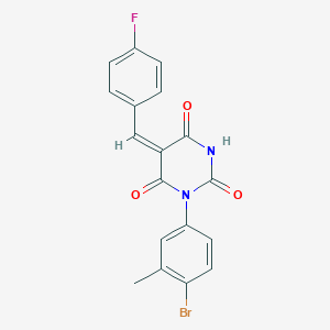 molecular formula C18H12BrFN2O3 B374435 (5E)-1-(4-bromo-3-methylphenyl)-5-(4-fluorobenzylidene)pyrimidine-2,4,6(1H,3H,5H)-trione 