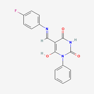 molecular formula C17H12FN3O3 B3744498 5-{[(4-fluorophenyl)amino]methylene}-1-phenyl-2,4,6(1H,3H,5H)-pyrimidinetrione 