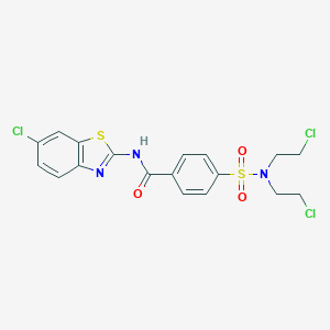 molecular formula C18H16Cl3N3O3S2 B374453 4-{[bis(2-chloroethyl)amino]sulfonyl}-N-(6-chloro-1,3-benzothiazol-2-yl)benzamide 