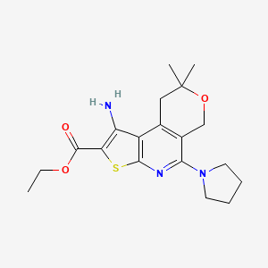 ethyl 1-amino-8,8-dimethyl-5-(1-pyrrolidinyl)-8,9-dihydro-6H-pyrano[4,3-d]thieno[2,3-b]pyridine-2-carboxylate